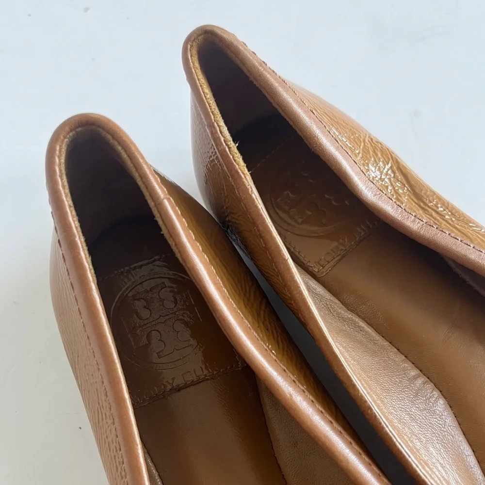 Tory Burch Clines Royal Tan Leather Ballet Flats Size 7M